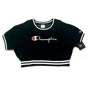 Champion Womens Sz XL Short Sleeve Crop Top Sweatshirt Logo Cropped Fleece NWT